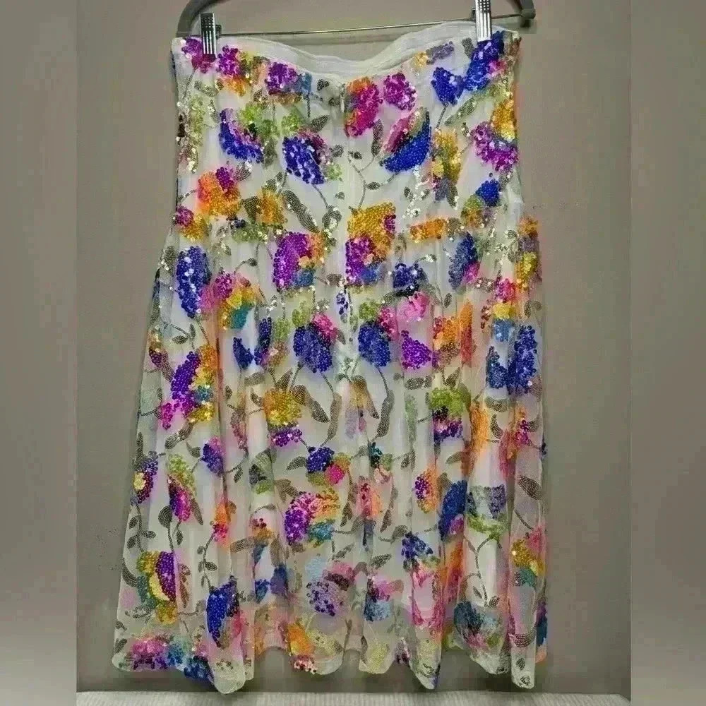 NWT New York & Company vibrant white pink sequin dress size XL strapless lined - Picture 5 of 11